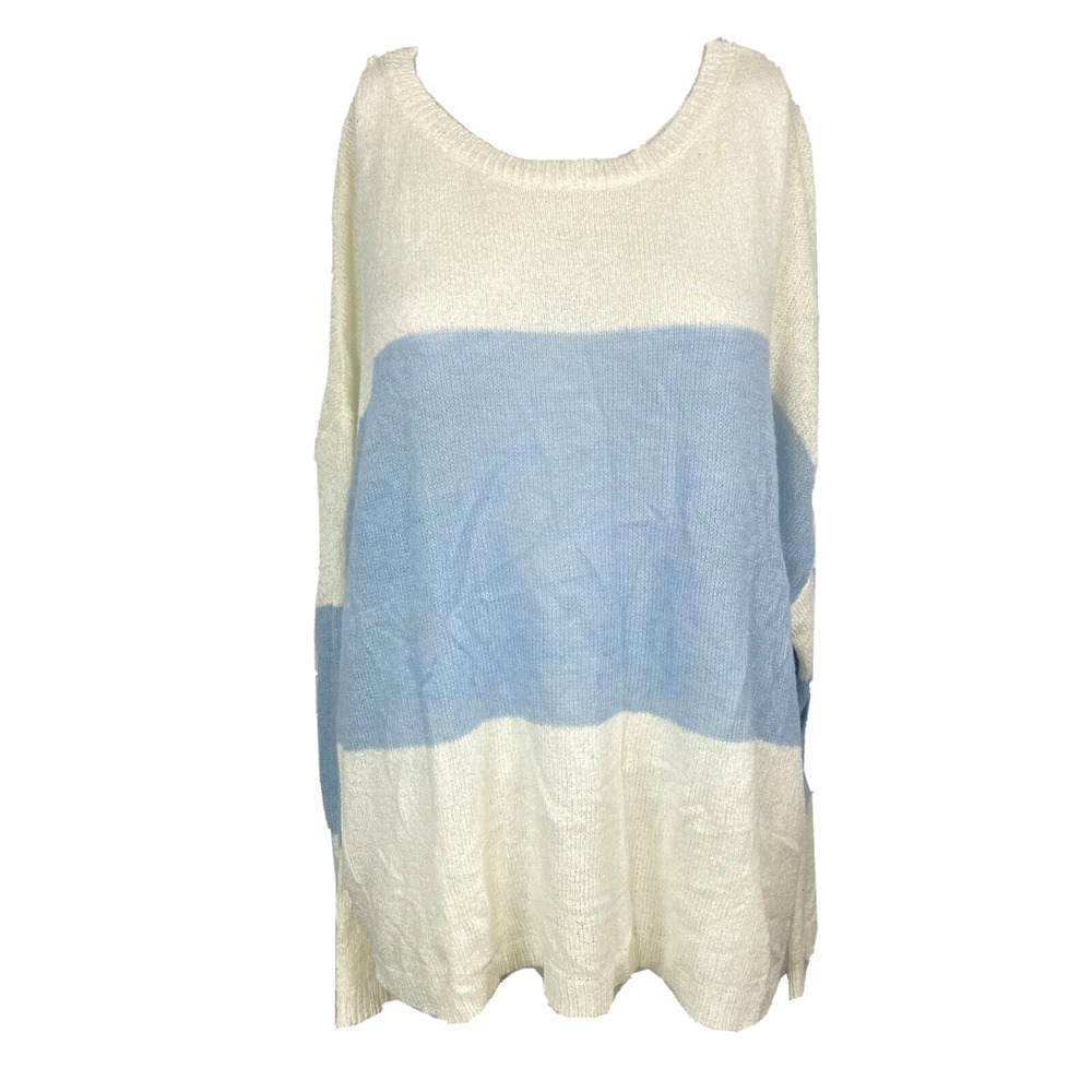 Davi & Dani Sweater Womens Sz M Ivory Blue Colorblock Long Sleeve Boat Neck